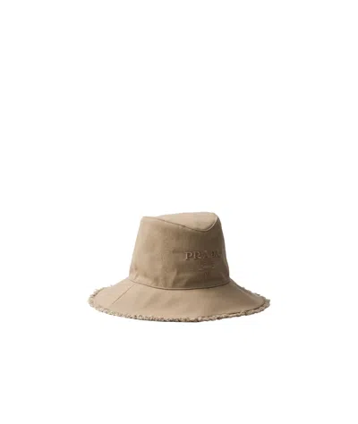 Prada Logo-embroidered Cotton Bucket Hat In Khaki