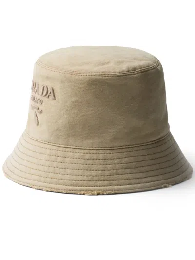 PRADA LOGO-EMBROIDERED COTTON BUCKET HAT