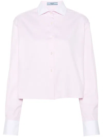 Prada Logo-embroidered Cotton Shirt In Pink