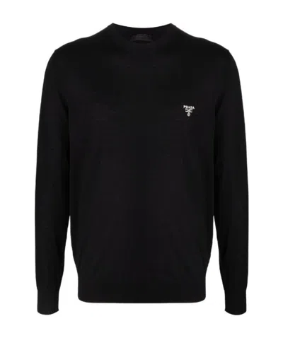 PRADA PRADA LOGO EMBROIDERED CREWNECK JUMPER