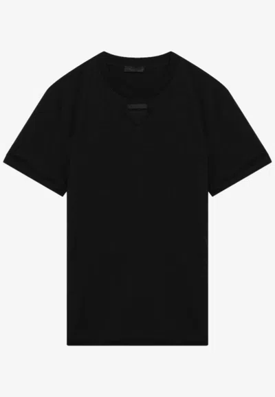 Prada Logo-embroidered Crewneck T-shirt In Black