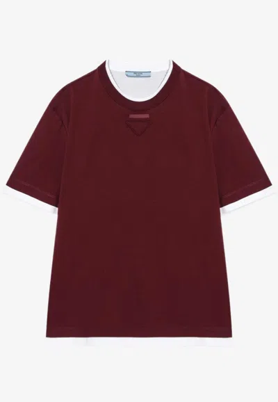 PRADA LOGO EMBROIDERED CREWNECK T-SHIRT