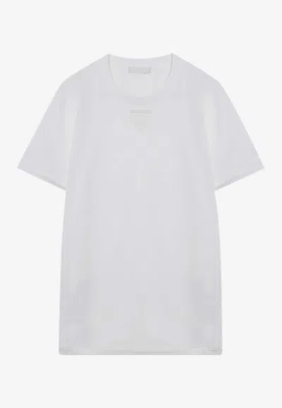 Prada Logo-embroidered Crewneck T-shirt In White