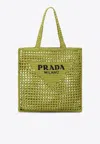 Prada Cedar-colored Crochet Tote Bag With Logo In Yellow