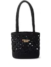 Prada Logo Crochet Tote Bag In Black