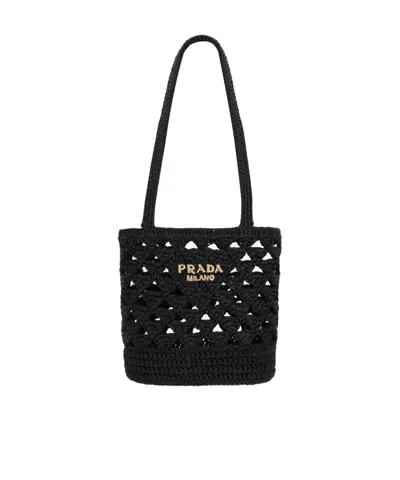 PRADA PRADA LOGO EMBROIDERED OPEN TOP SHOULDER BAG