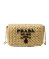 Prada Logo-embroidered Crochet Shoulder Bag In Nude