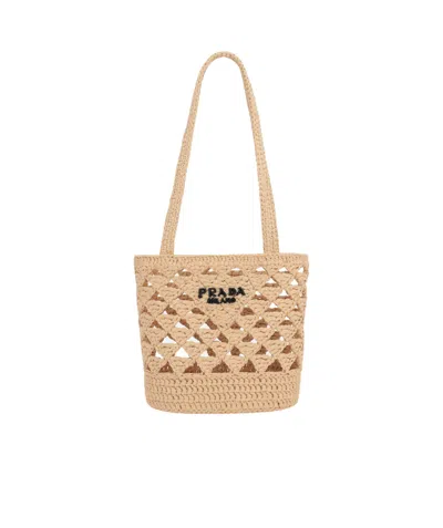 PRADA WOVEN FABRIC CROCHET TOTE BAG