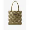 Prada Woven Fabric Crochet Tote Bag In Olive Green