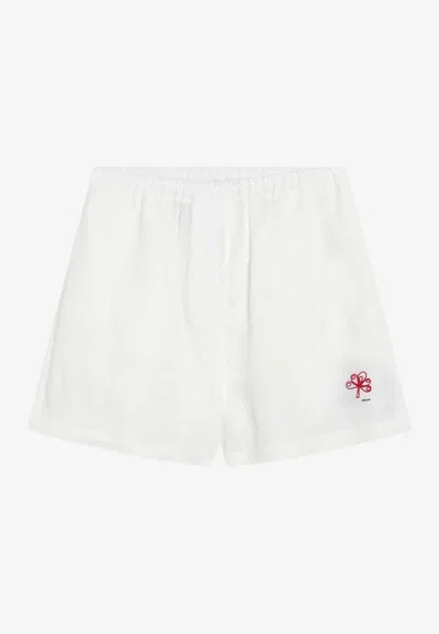 Prada Logo Embroidered Drawstring Shorts In White