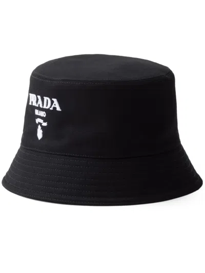 PRADA LOGO-EMBROIDERED DRILL BUCKET HAT