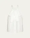 Prada Logo-embroidered Halter Silk Top In Bianco