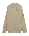 Prada Logo-embroidered Hooded Jacket In Brown