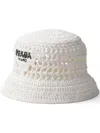 Prada Wide Brim Raffia Bucket Hat In White