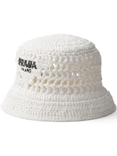 PRADA LOGO-EMBROIDERED INTERWOVEN BUCKET HAT