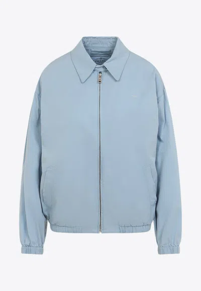 Prada Cotton Jacket With Elastic Cuffs In Blue