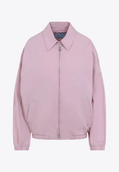 Prada Cotton Jacket With Pointed Collar And Pockets In Pink
