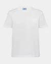 Prada Logo-embroidered Jersey T-shirt In Bianco