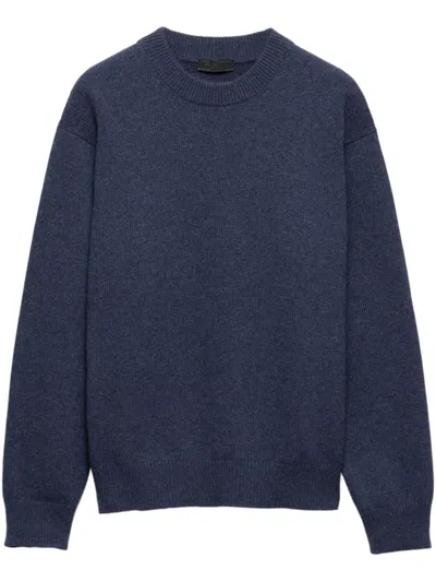 Prada Logo-embroidered Jumper In Blue