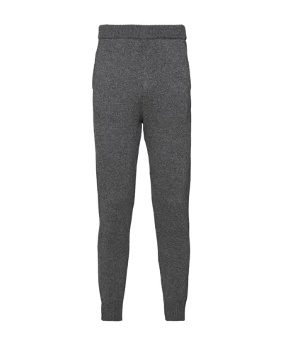 Prada Logo-embroidered Knitted Cashmere Trousers In Slate Grey