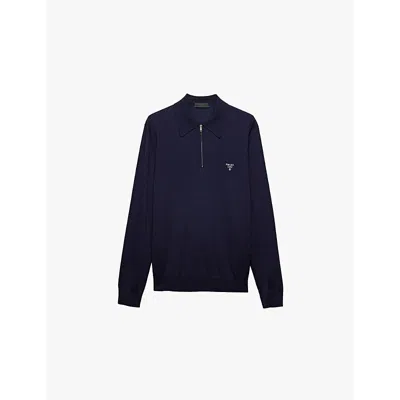 Prada Long-sleeve Wool Polo Shirt In Blue