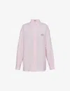 Prada Logo-embroidered Long-sleeved Cotton Shirt In Pink