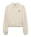 Prada Logo-embroidered Long-sleeved Polo Shirt In White