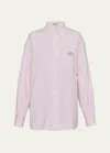 Prada Logo-embroidered Long-sleeved Cotton Shirt In F0028 Rosa