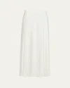 Prada Logo-embroidered Pleated Silk Midi Skirt In Bianco