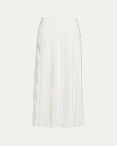 Prada Logo-embroidered Pleated Silk Midi Skirt In Bianco
