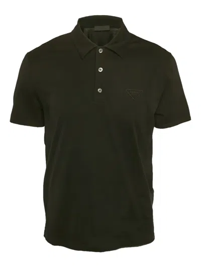 Pre-owned Prada Logo-embroidered Polo Shirt In Black