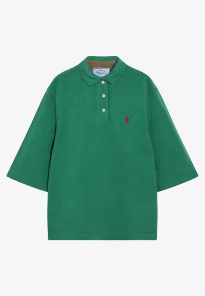 Prada Logo Embroidered Polo T-shirt In Green