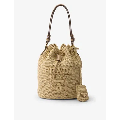 Prada Women's Crochet And Leather Mini-bucket Bag In Neutral