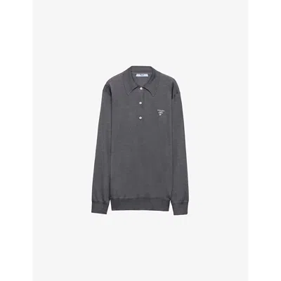 PRADA LOGO-EMBROIDERED RELAXED-FIT SILK POLO SHIRT