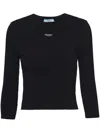 Prada Ribbed Logo-embroidered Slim Sweater In Black