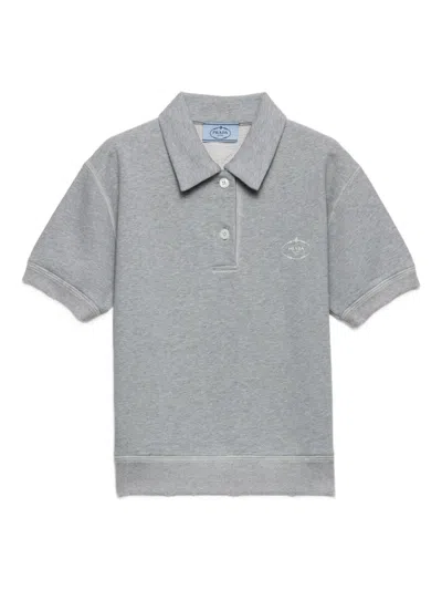 Prada Grey Cotton Polo Shirt In Gray