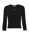 Prada Ribbed Logo-embroidered Slim Sweater In Black