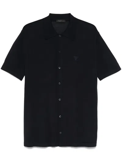 Prada Logo-embroidered Shirt In Blue