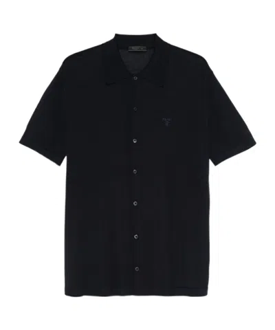 Prada Logo-embroidered Shirt In Blue
