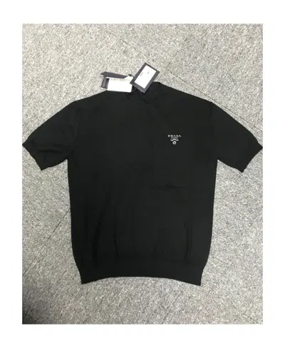 Prada Logo-embroidered Short-sleeve Jumper In Black