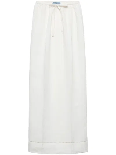 Prada Logo-embroidered Skirt In White