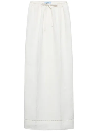 Prada Logo Embroidered Skirt In White