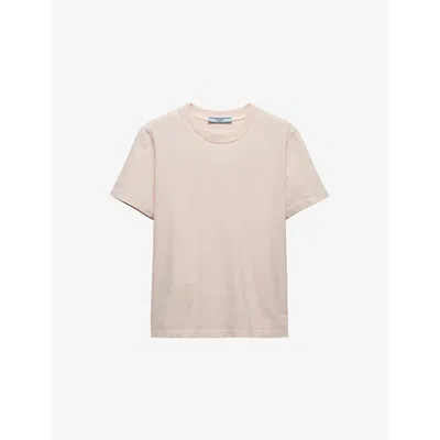 Prada Womens Pink Logo-embroidered Slim-fit Stretch-cotton T-shirt