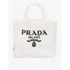 Prada Straw Handbag With Iconic Logoed Triangle In White