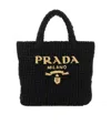 Prada Small Crochet Tote Bag In Black
