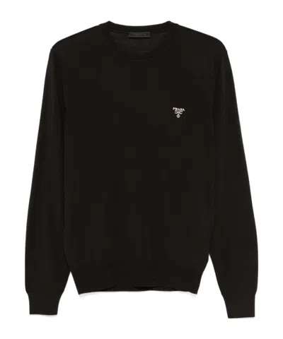 Prada Logo-embroidered Sweater In Brown