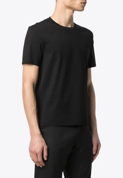 Prada Logo Embroidered T-shirt In Black