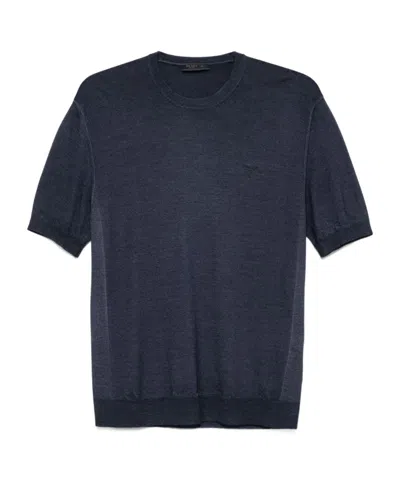 Prada Logo-embroidered T-shirt In Blue
