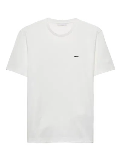 Prada Logo-embroidered T-shirt In Neutral