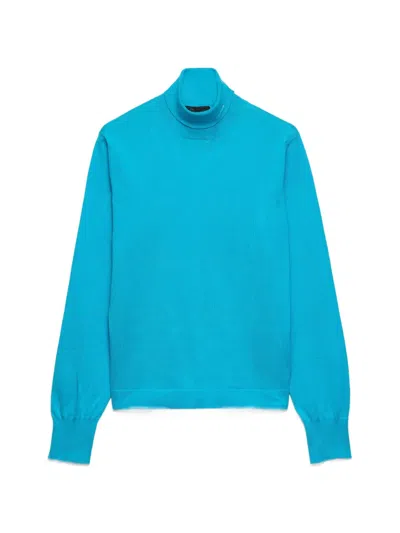 Prada Logo-embroidered Turtleneck Sweater In Blue